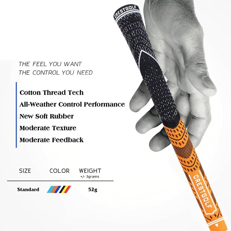 Crestgolf Multi -Compound Golf Grips, Standard Size All-Weather Control Thread Technology Rubber Combine with Carbon Yard, Anti-Slip-Set of 13(Orange,Standard Size) - Image 4